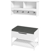 Hall Tree with Shoe Storage Bench - White MDF Set-DECOROLALA