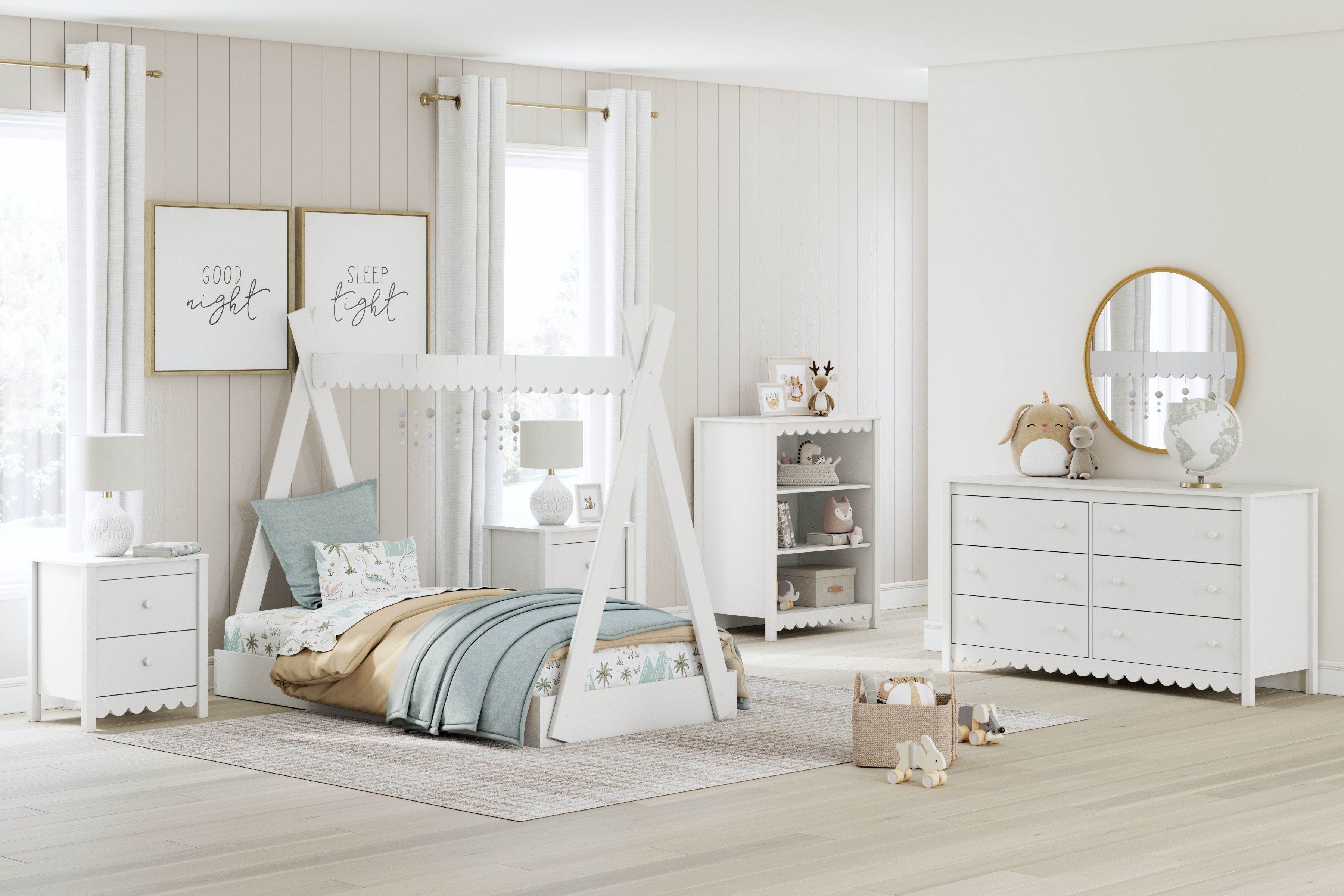 Hallityn Tent Bed - Twin White-2 Piece Bedroom Sets-DECOROLALA