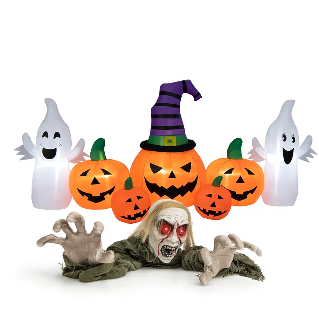 Halloween Groundbreaker Climbing Zombie & 9ft Inflatable Pumpkins-Halloween-DECOROLALA