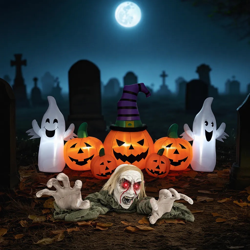Halloween Groundbreaker Climbing Zombie & 9ft Inflatable Pumpkins-Halloween-DECOROLALA