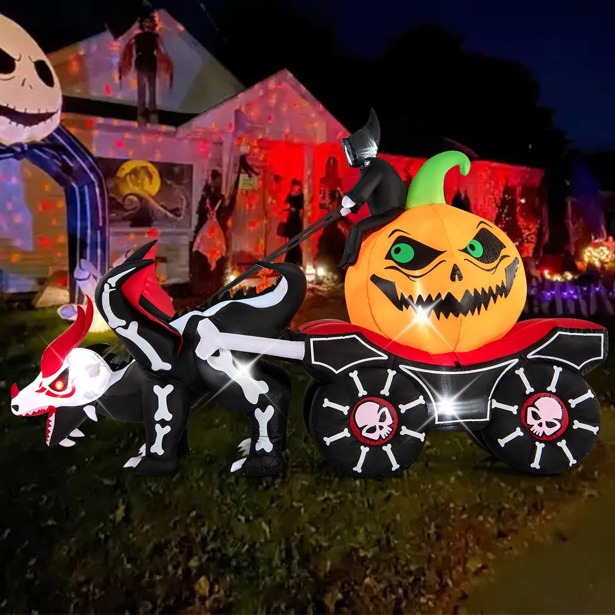 Halloween Inflatable LED Carriage with Skeleton Dragon and Pumpkin-Halloween-DECOROLALA