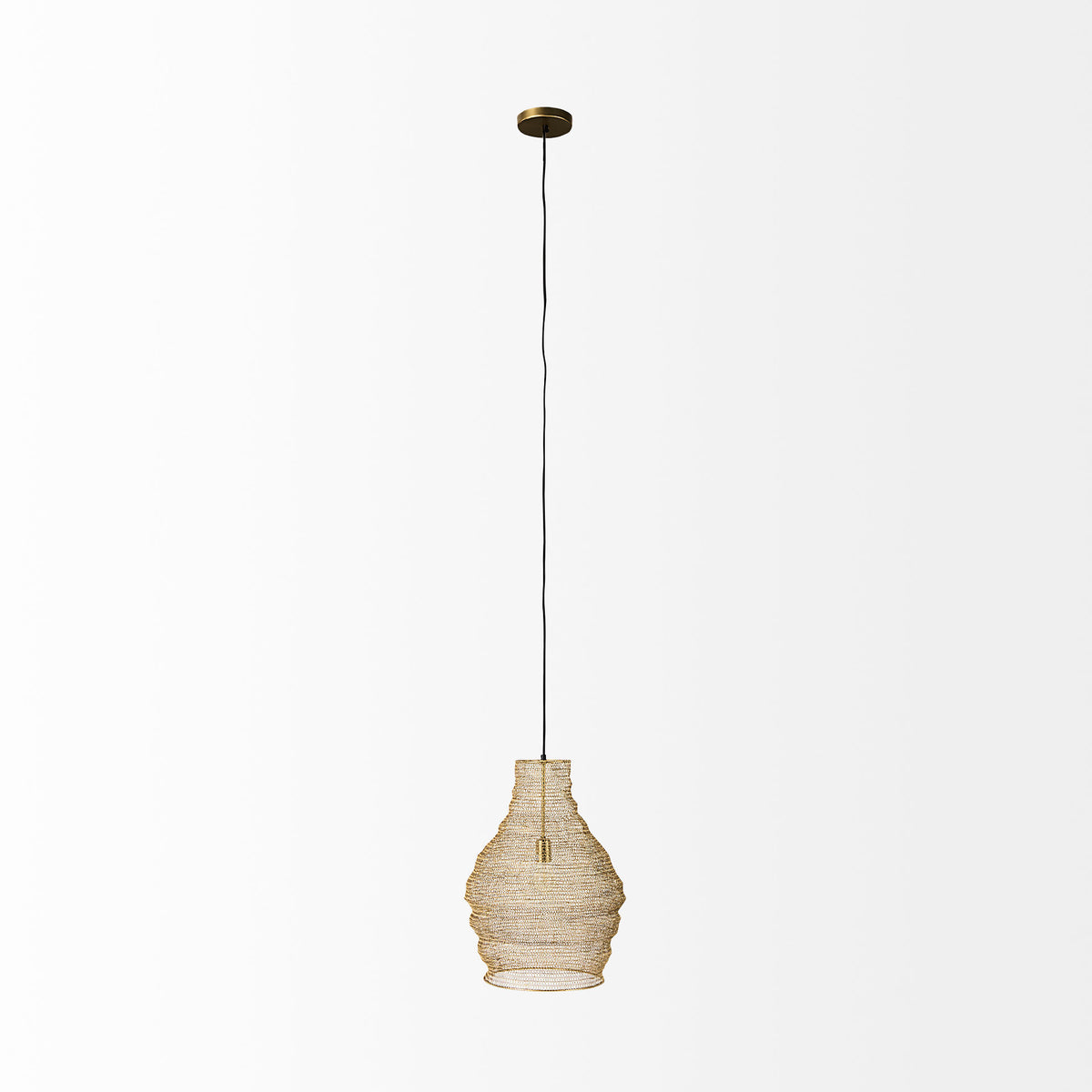 Halycon 16.0L x 16.0W x 20.0H Gold Mesh and Iron Pendant Light-Pendant Lighting-DECOROLALA