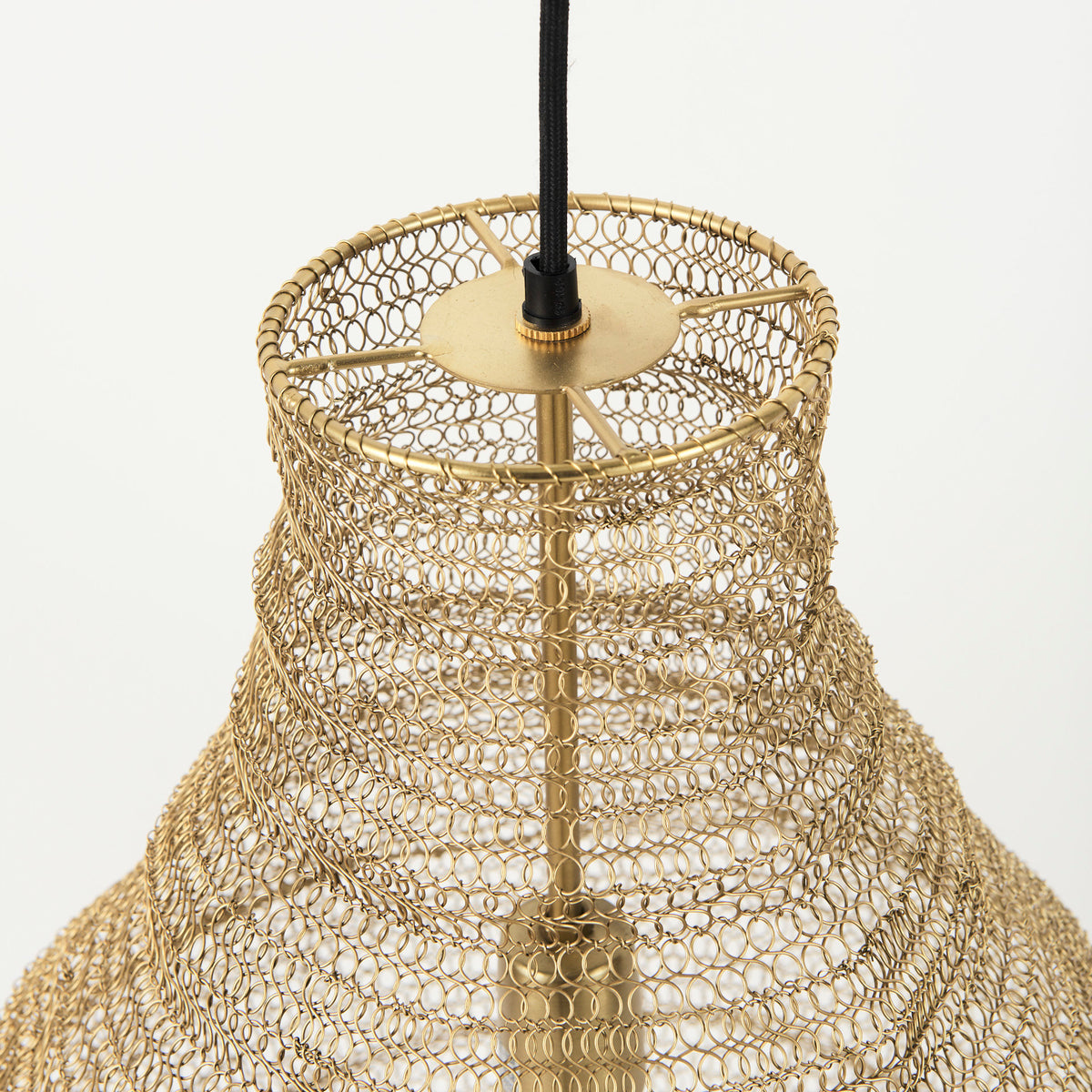Halycon 16.0L x 16.0W x 20.0H Gold Mesh and Iron Pendant Light-Pendant Lighting-DECOROLALA