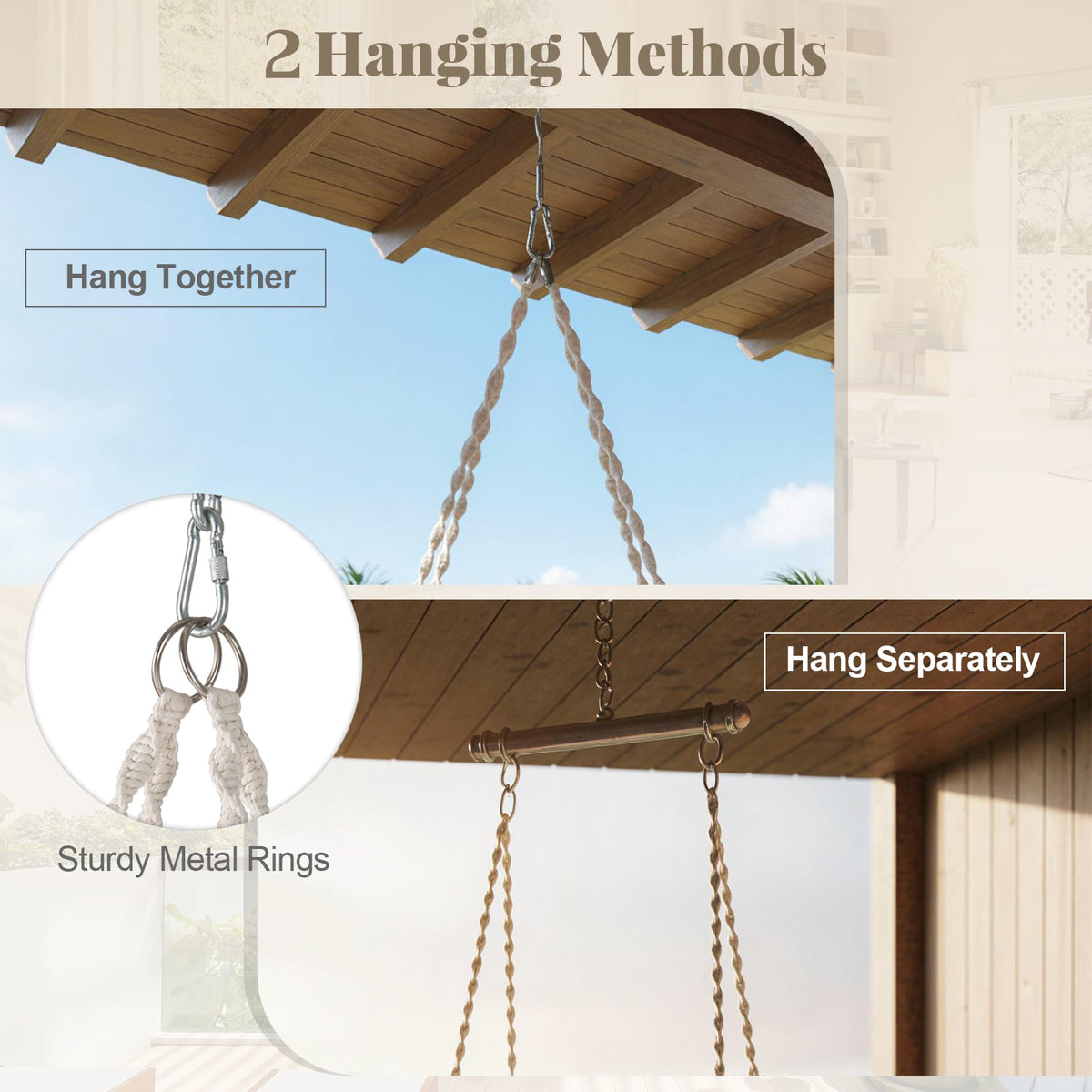 Hammock Chair Macrame Swing Hanging Cotton Rope Chair-Beige-Hammocks-DECOROLALA