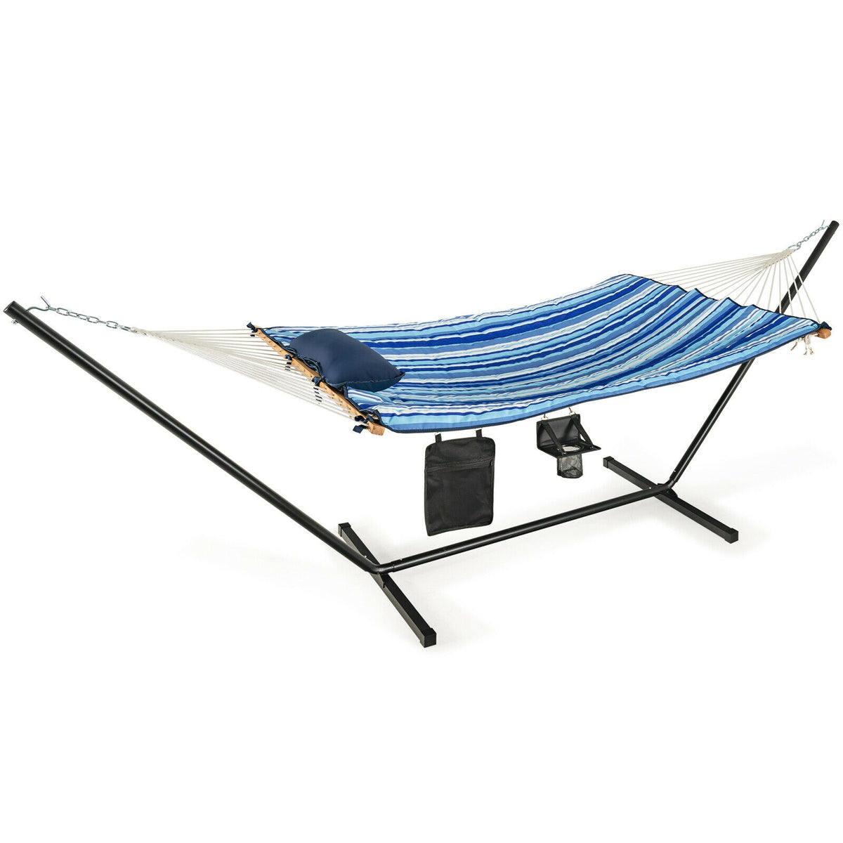 Hammock Chair Stand Set Cotton Swing with Pillow Cup Holder Indoor Outdoor-Hammocks-DECOROLALA