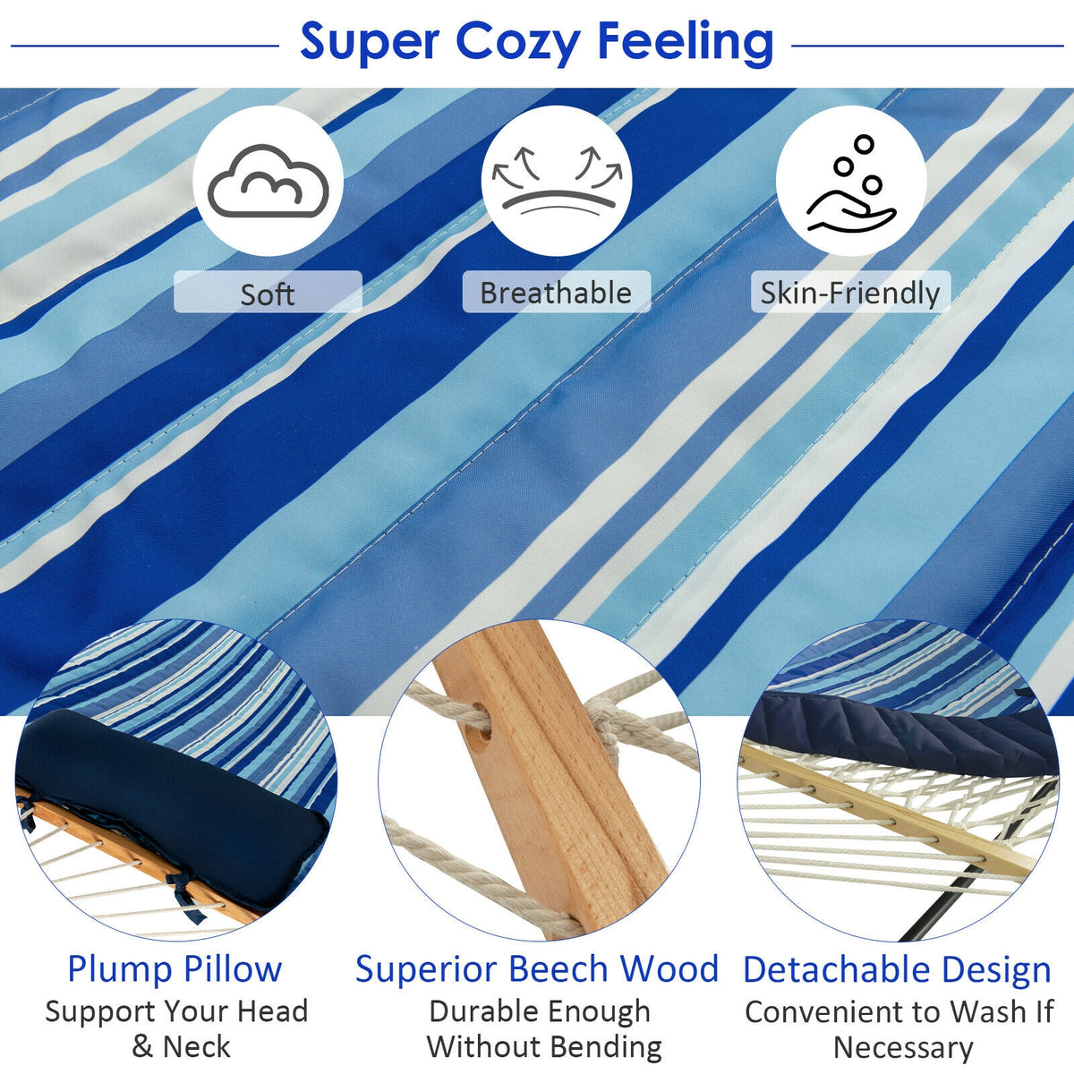 Hammock Chair Stand Set Cotton Swing with Pillow Cup Holder Indoor Outdoor-Hammocks-DECOROLALA