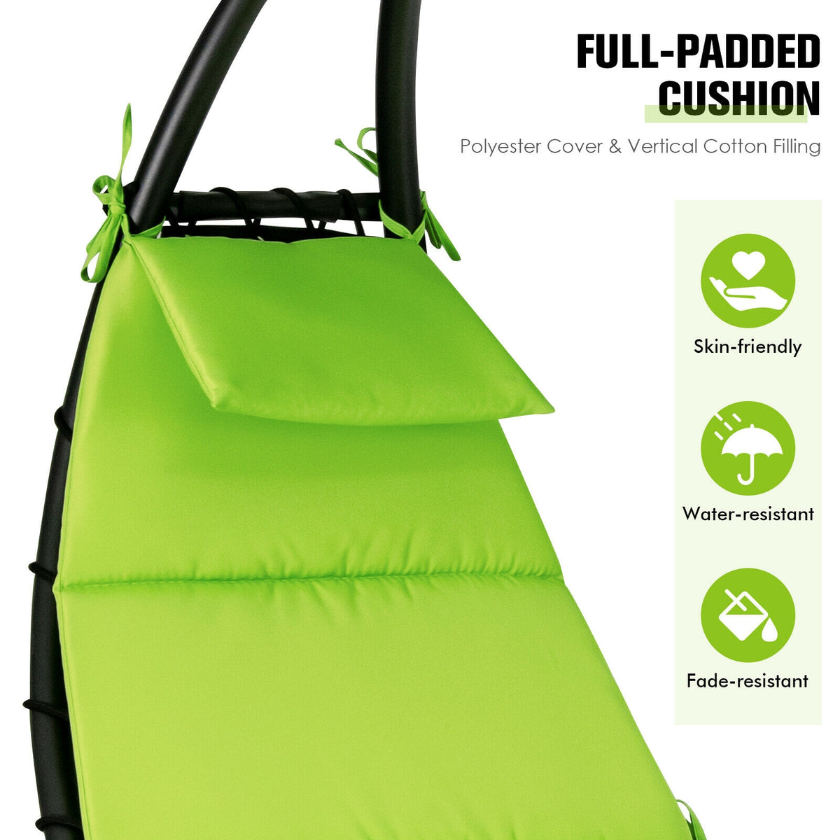 Hammock Swing Lounger Chair with Shade Canopy-Green-Outdoor Chaise Lounges-DECOROLALA