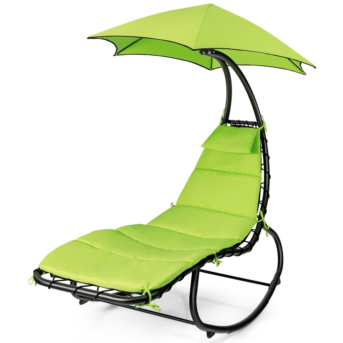 Hammock Swing Lounger Chair with Shade Canopy-Green-Outdoor Chaise Lounges-DECOROLALA