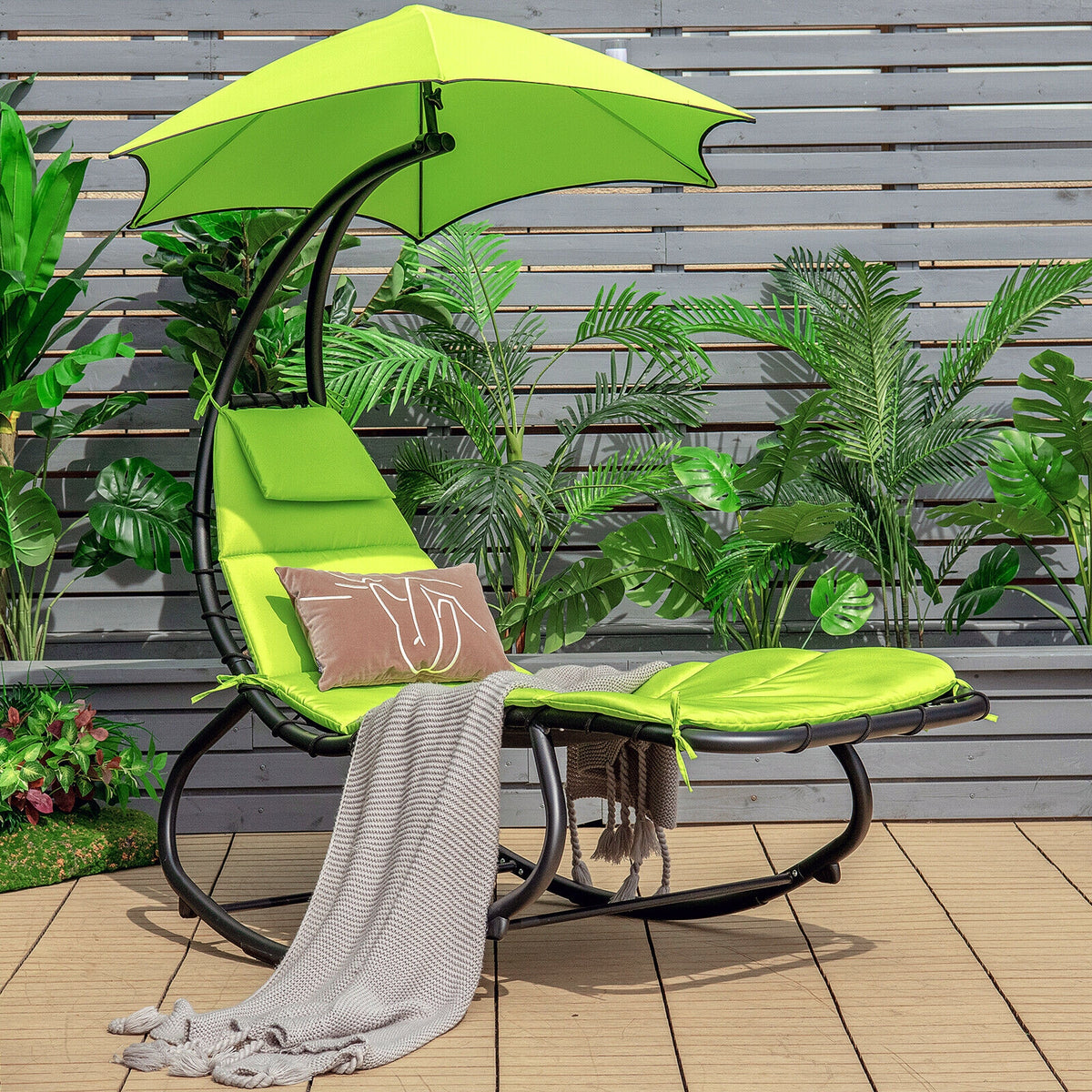 Hammock Swing Lounger Chair with Shade Canopy-Green-Outdoor Chaise Lounges-DECOROLALA