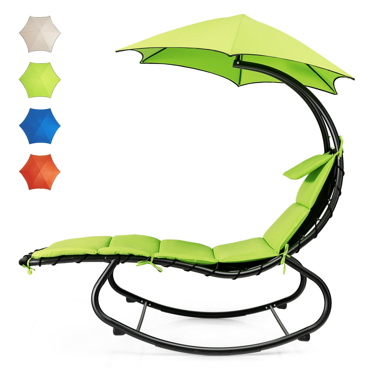 Hammock Swing Lounger Chair with Shade Canopy-Green-Outdoor Chaise Lounges-DECOROLALA