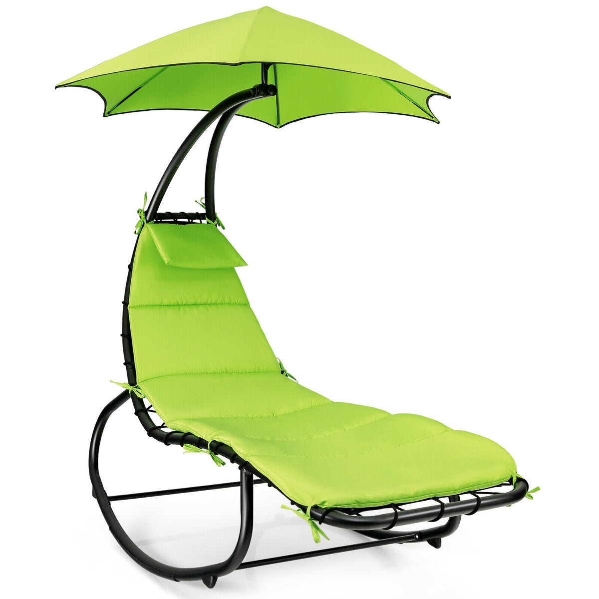 Hammock Swing Lounger Chair with Shade Canopy-Green-Outdoor Chaise Lounges-DECOROLALA