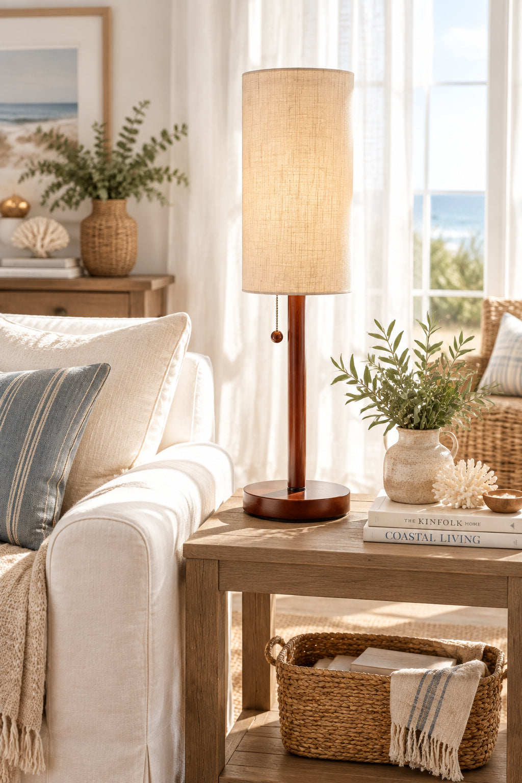 Hamptons Table Lamp - Walnut Eucalyptus Wood Shade-Lighting-DECOROLALA