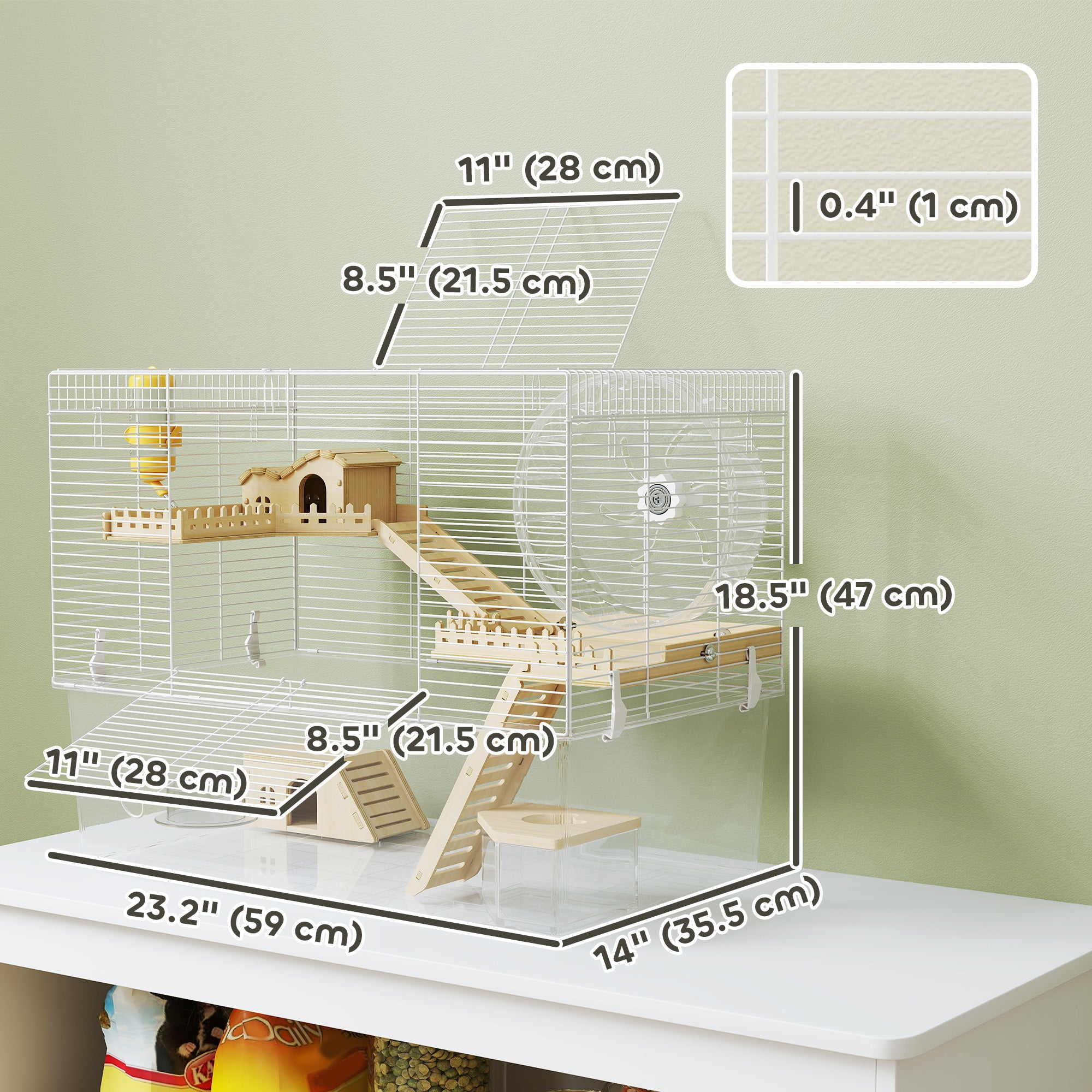 Hamster Cage with Deep Bottom, Wooden Ramp, Hut, Bathroom and Exercise Wheel for Hamster and Gerbil, White-Small Animals-DECOROLALA