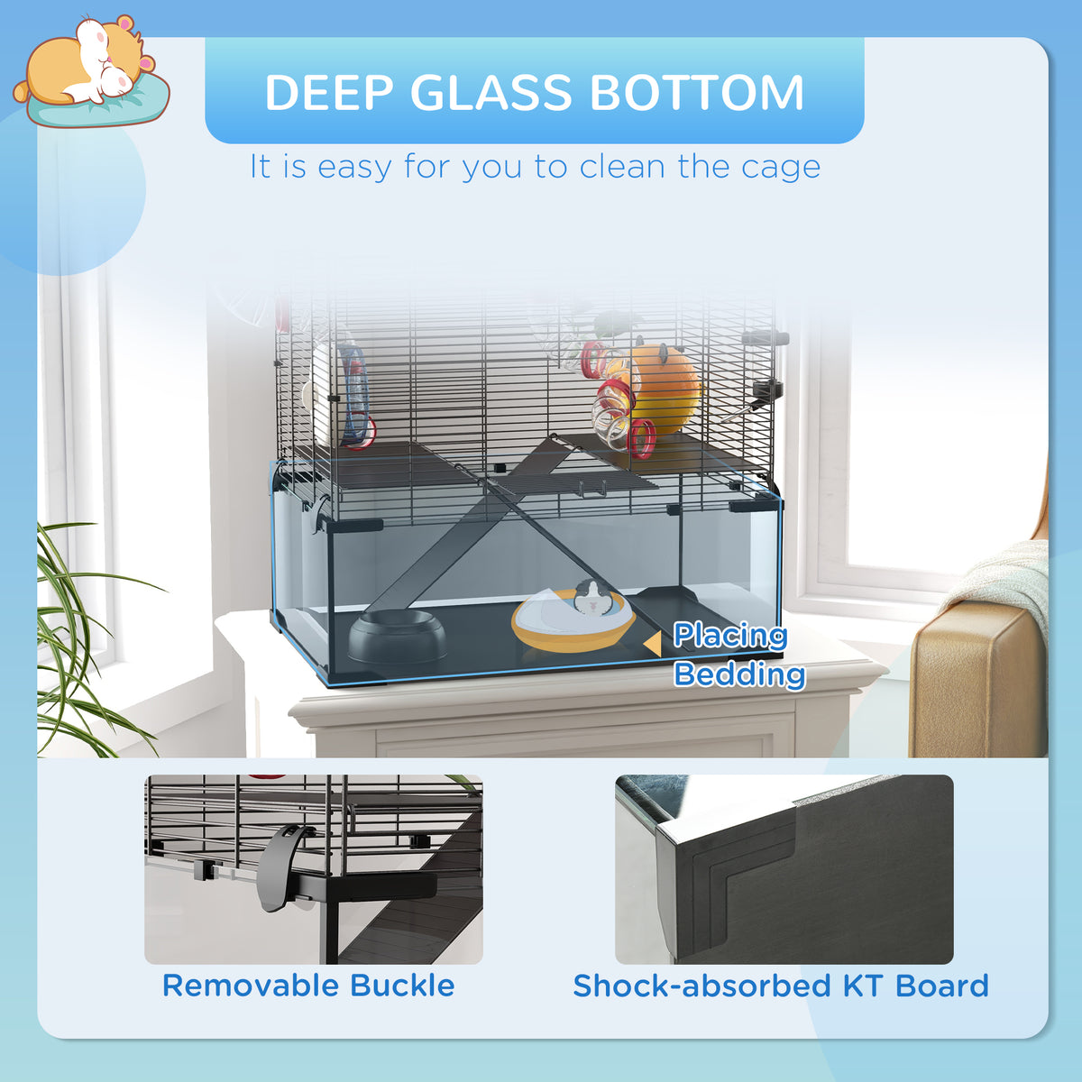 Hamster Cage with Glass Bottom and Tunnel System - Black 24"-Small Animals-DECOROLALA