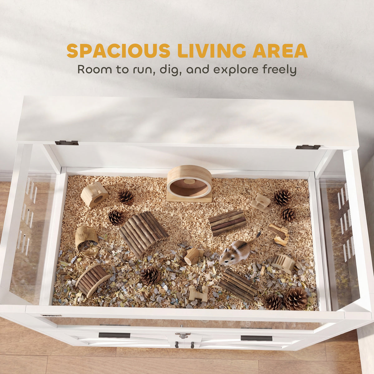 Hamster Cage with Storage Cabinet - White/Gold 30" x 19.5" x 36"-Small Animals-DECOROLALA
