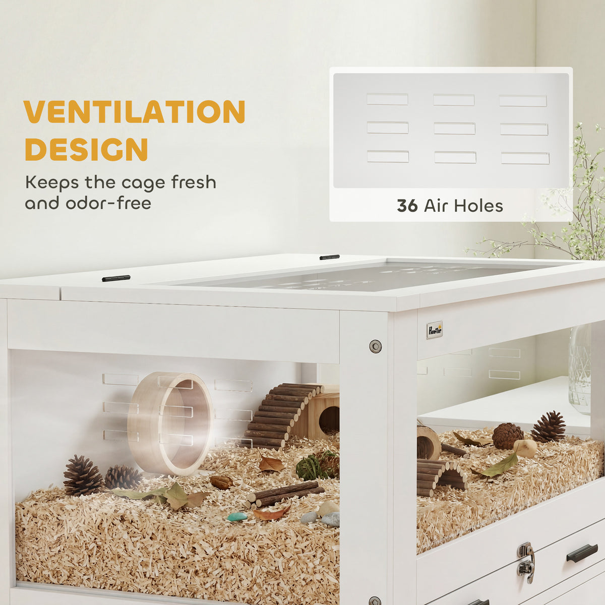 Hamster Cage with Storage Cabinet - White/Gold 30" x 19.5" x 36"-Small Animals-DECOROLALA