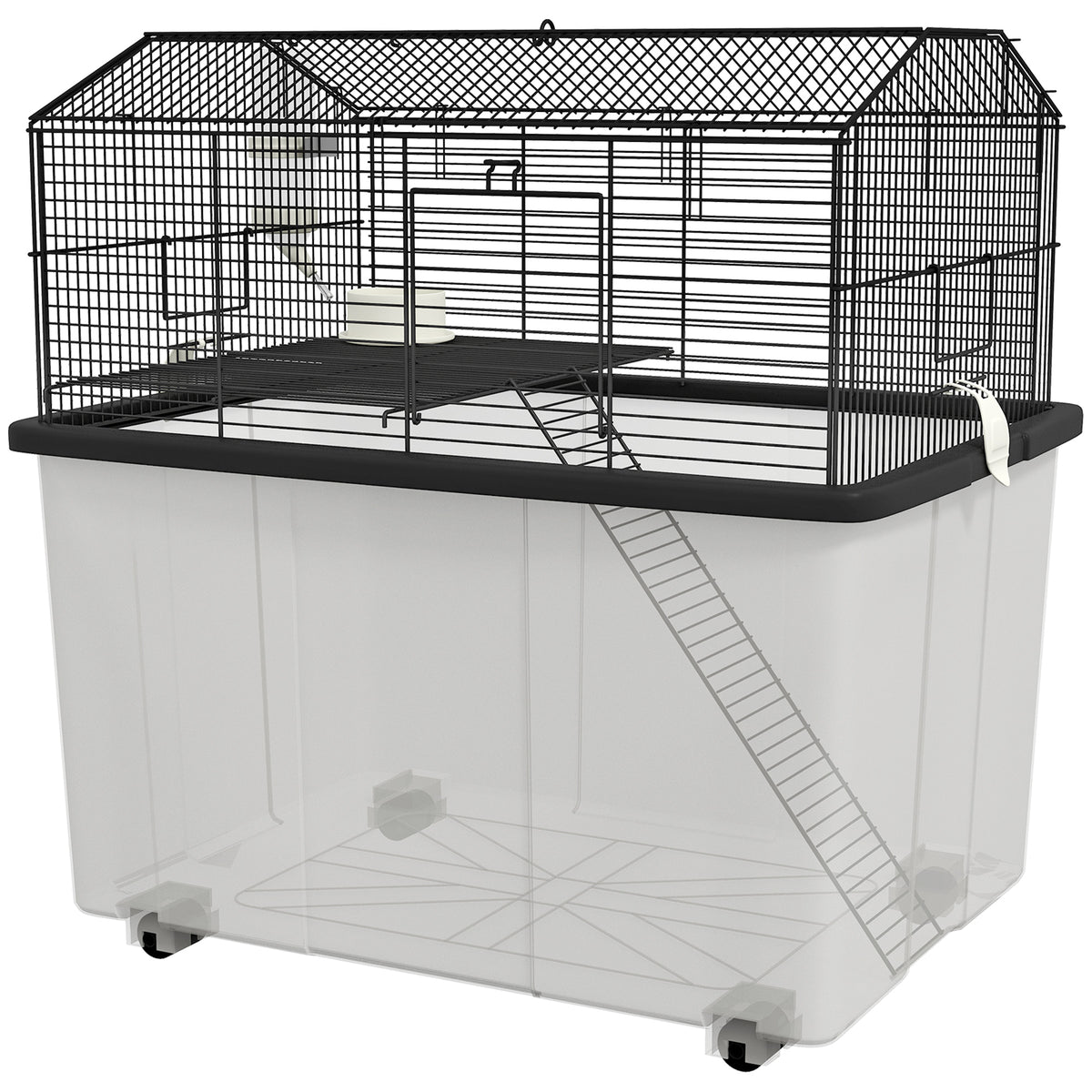 Hamster Cage with Wheels and Deep Base - Black 22.4"H-Small Animals-DECOROLALA