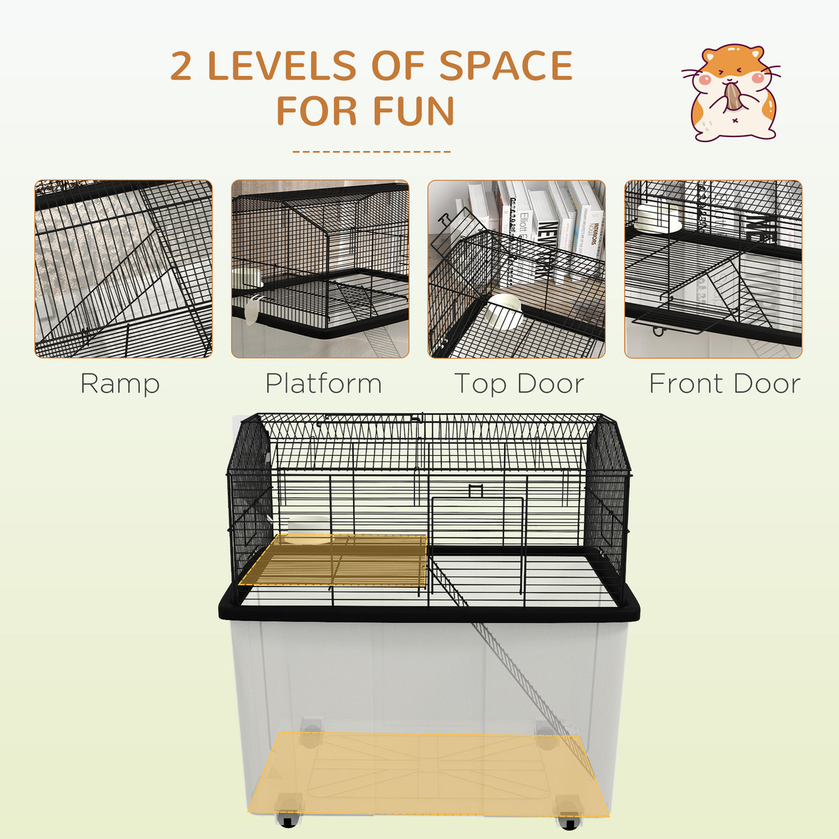 Hamster Cage with Wheels and Deep Base - Black 22.4"H-Small Animals-DECOROLALA