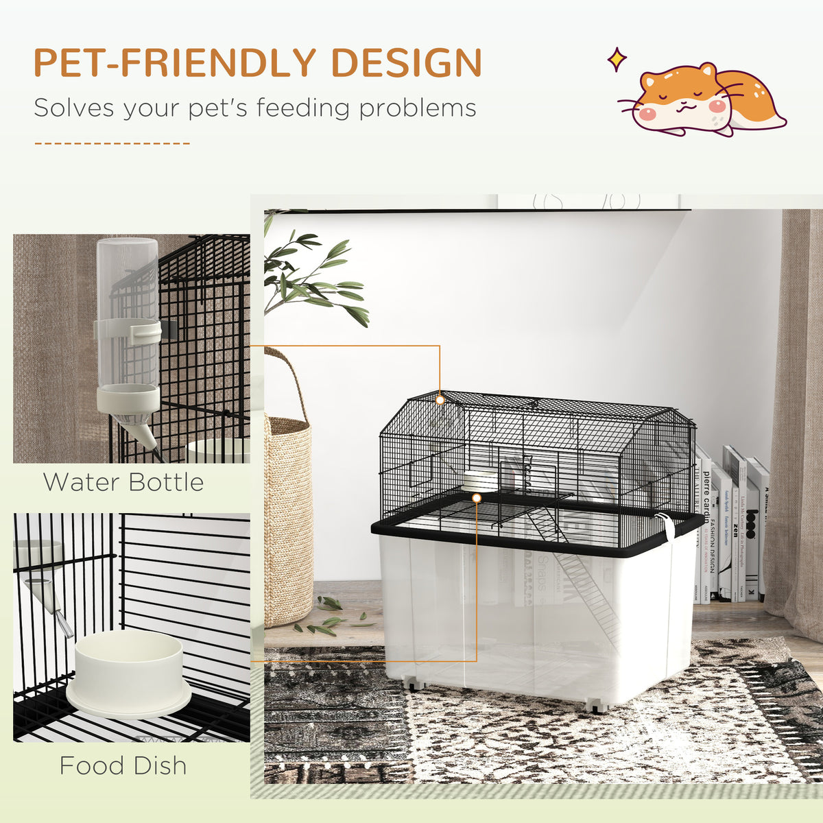 Hamster Cage with Wheels and Deep Base - Black 22.4"H-Small Animals-DECOROLALA