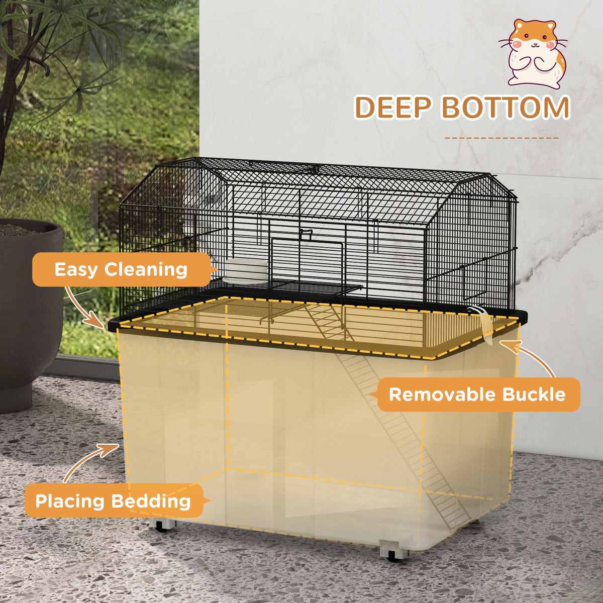 Hamster Cage with Wheels and Deep Base - Black 22.4"H-Small Animals-DECOROLALA