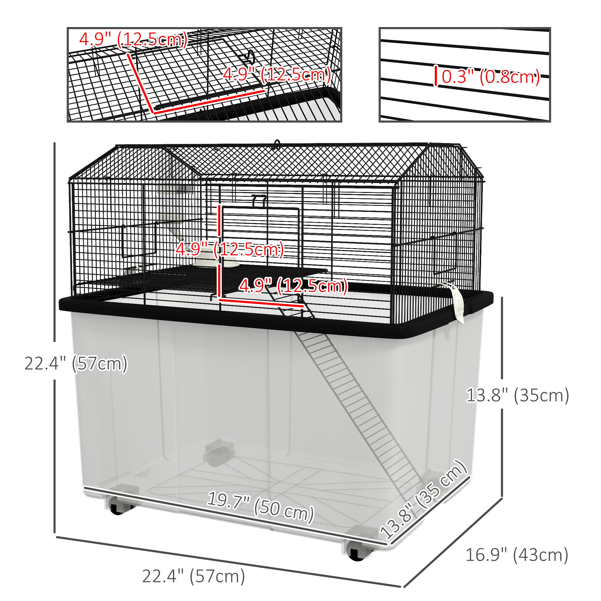 Hamster House Gerbil Habitat for Dwarf Hamster with Wheels, Detachable Bottom - Black-Small Animals-DECOROLALA