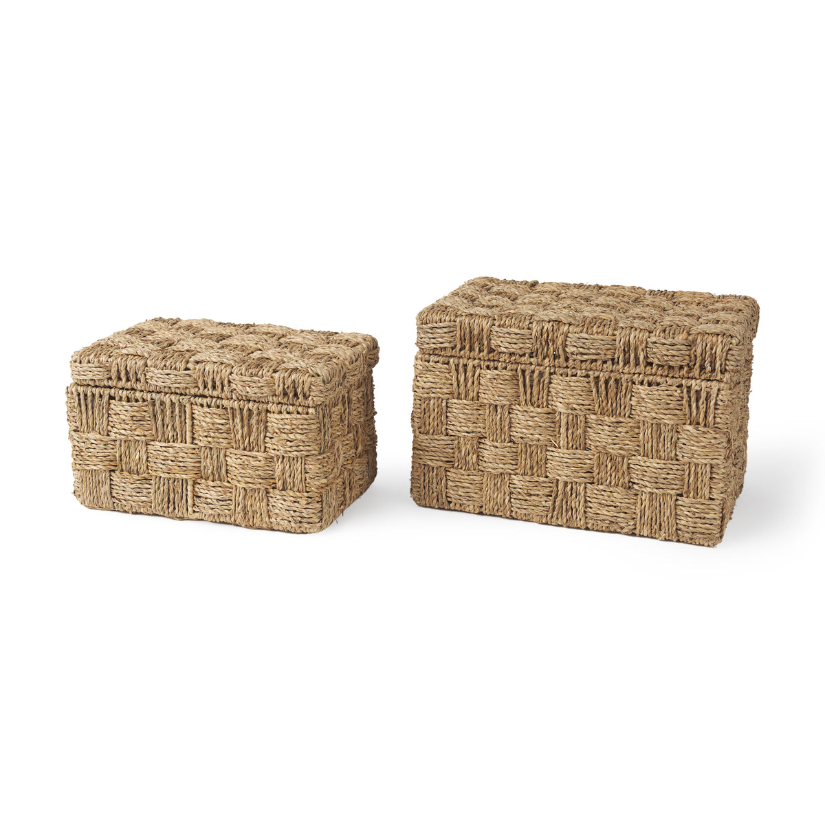 Hanalei Set of 2 Rectangular Seagrass Boxes with Lids-Decorative Boxes-DECOROLALA