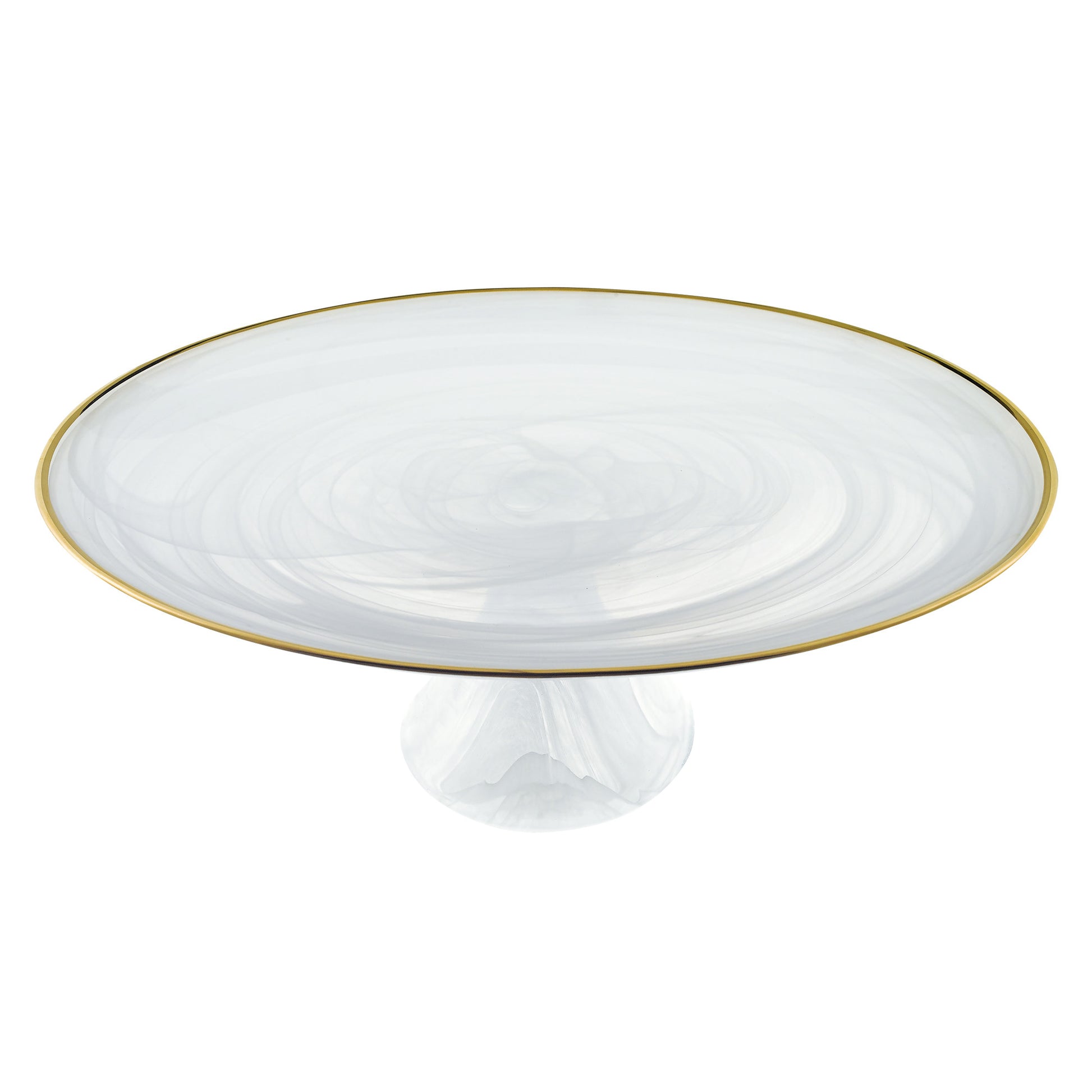 Handcrafted Optical Glass And White Gold Footed Cakestand With Gold Rim-Kitchen Accessories-DECOROLALA