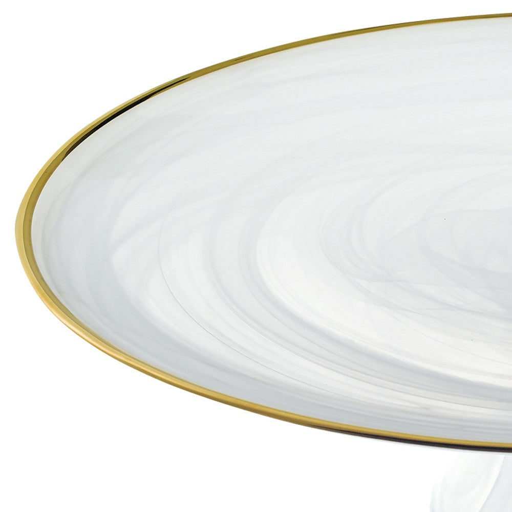 Handcrafted Optical Glass And White Gold Footed Cakestand With Gold Rim-Kitchen Accessories-DECOROLALA