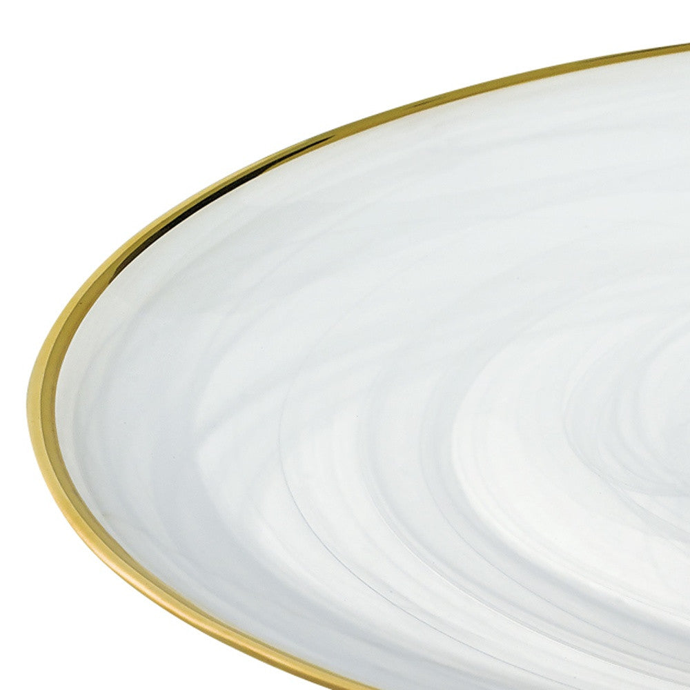 Handcrafted Optical Glass And White Gold Footed Cakestand With Gold Rim-Kitchen Accessories-DECOROLALA