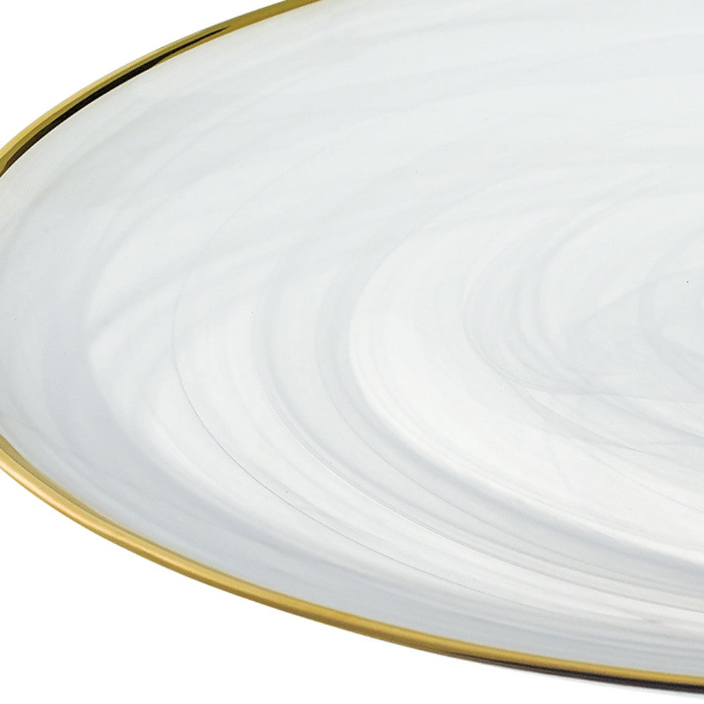 Handcrafted Optical Glass And White Gold Footed Cakestand With Gold Rim-Kitchen Accessories-DECOROLALA