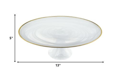Handcrafted Optical Glass And White Gold Footed Cakestand With Gold Rim-Kitchen Accessories-DECOROLALA
