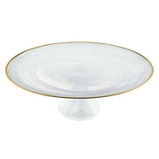 Handcrafted Optical Glass And White Gold Footed Cakestand With Gold Rim-Kitchen Accessories-DECOROLALA
