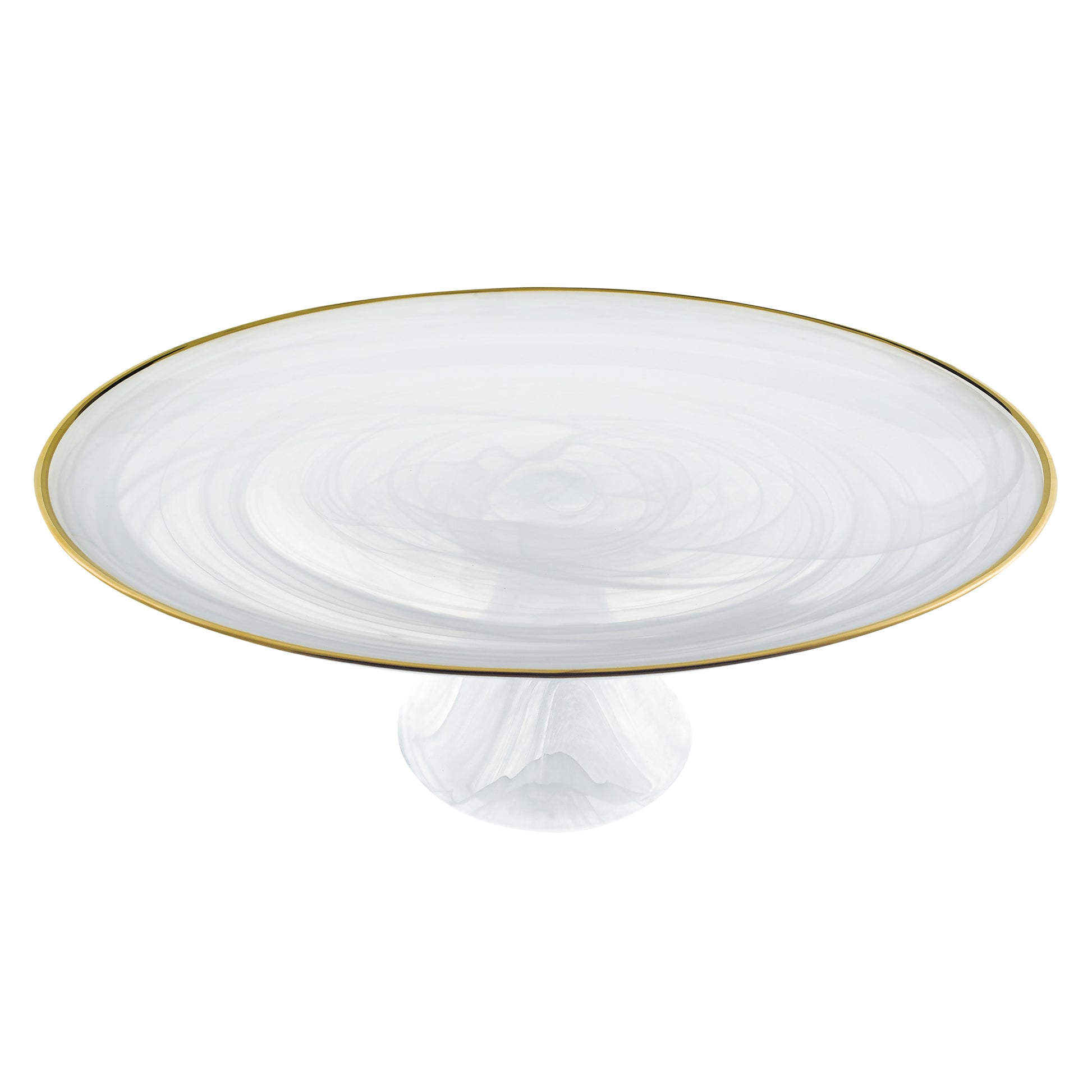 Handcrafted Optical Glass And White Gold Footed Cakestand With Gold Rim-Kitchen Accessories-DECOROLALA