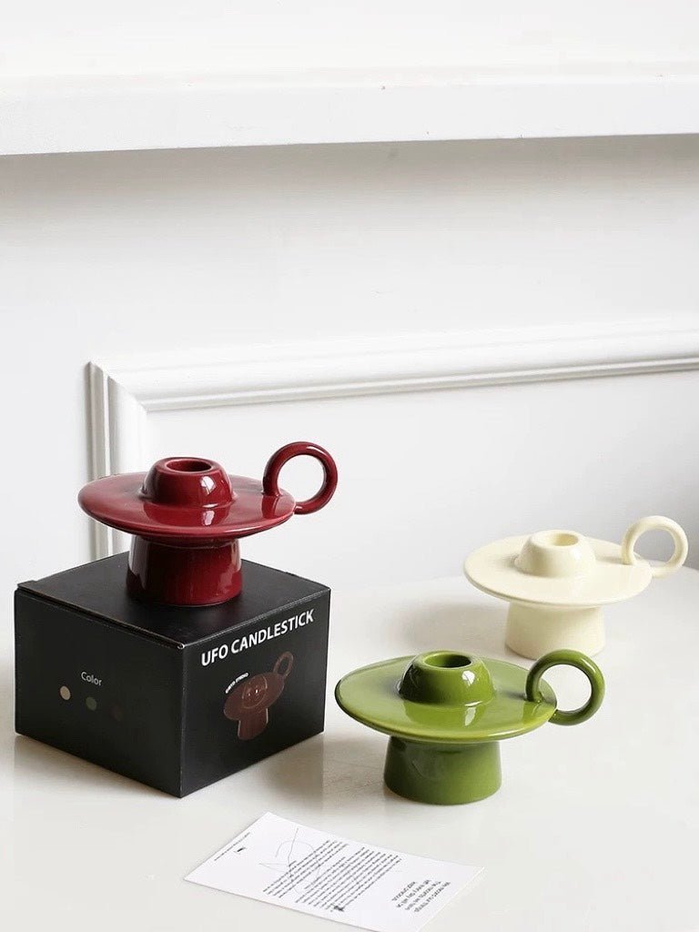 Handmade Ceramic UFO Candle Holder, Retro Table Decor-Candle Holder-DECOROLALA