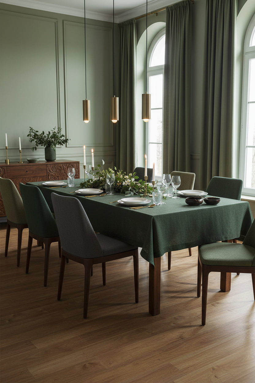 Handmade Moss Green Linen Tablecloth-n/a-DECOROLALA