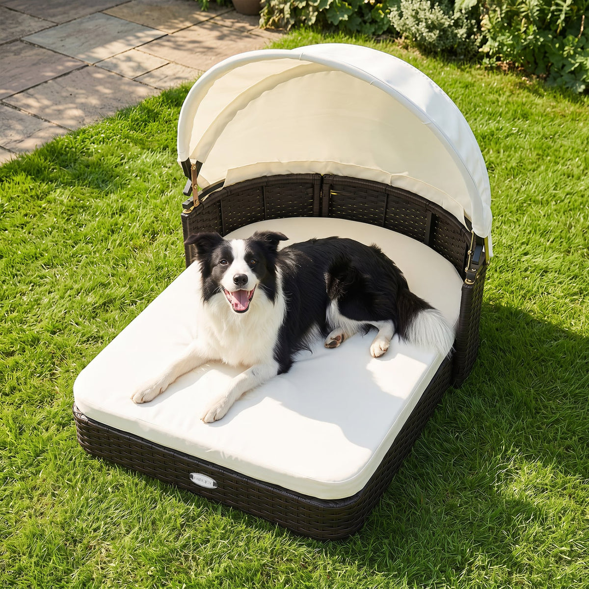 Handwoven Rattan Pet Daybed with 2 Detachable Soft Cushions for Small and Medium Dogs-White-Dog Supplies-DECOROLALA