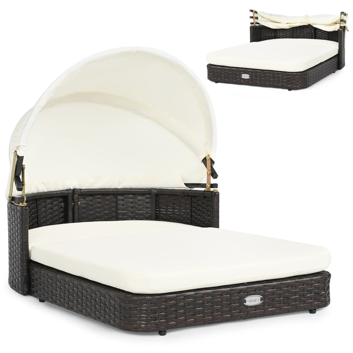 Handwoven Rattan Pet Daybed with 2 Detachable Soft Cushions for Small and Medium Dogs-White-Dog Supplies-DECOROLALA