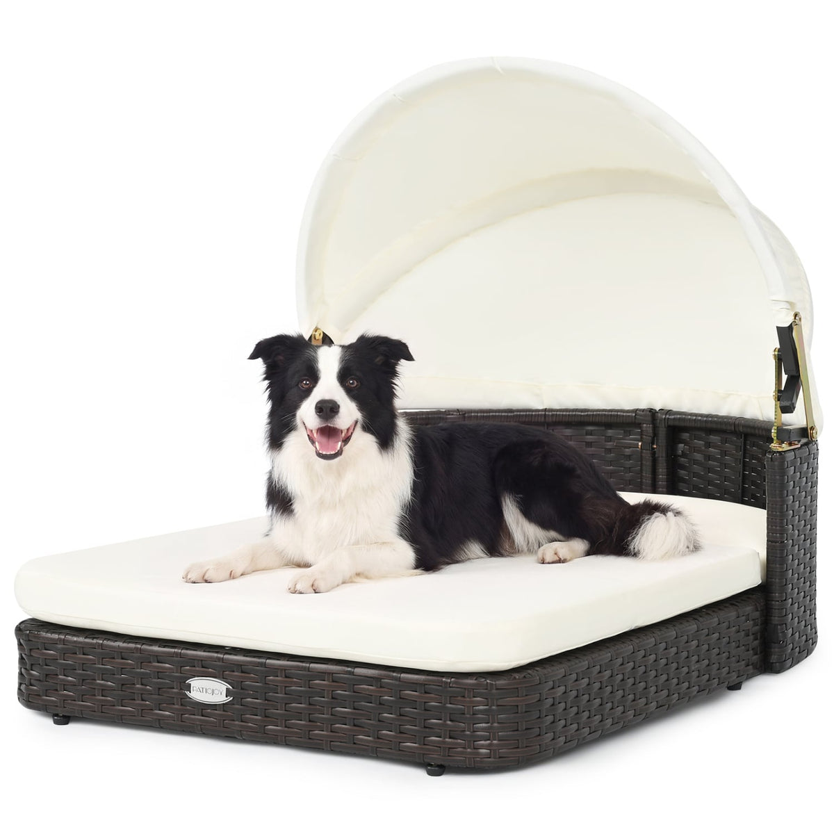 Handwoven Rattan Pet Daybed with 2 Detachable Soft Cushions for Small and Medium Dogs-White-Dog Supplies-DECOROLALA