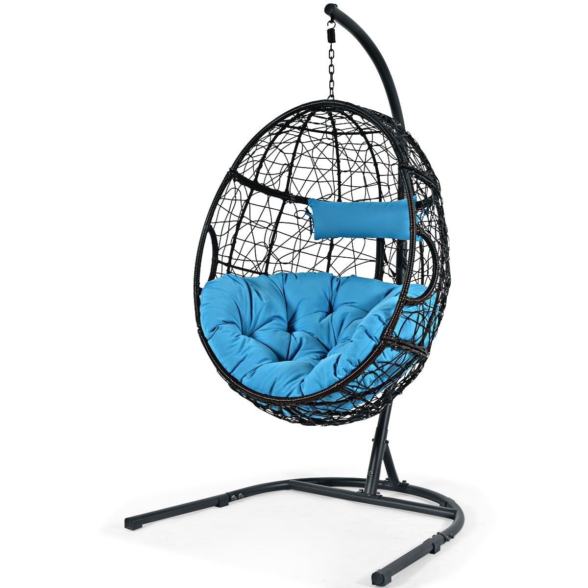 Hanging Cushioned Hammock Chair with Stand-Blue-Hammocks-DECOROLALA