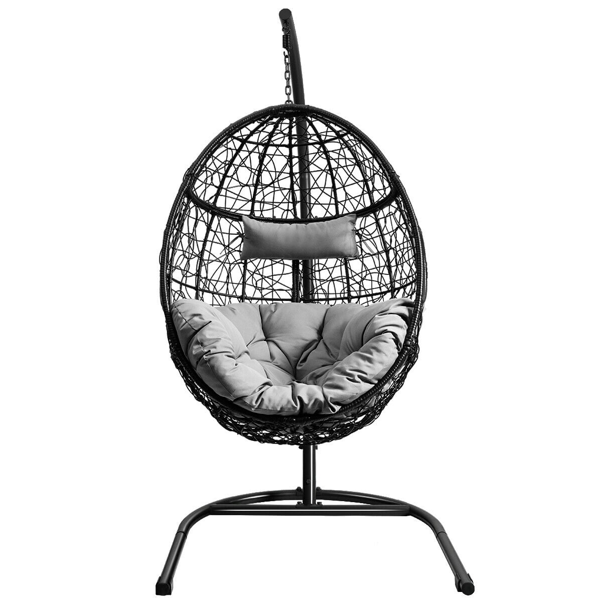 Hanging Cushioned Hammock Chair with Stand -Gray-Hammocks-DECOROLALA