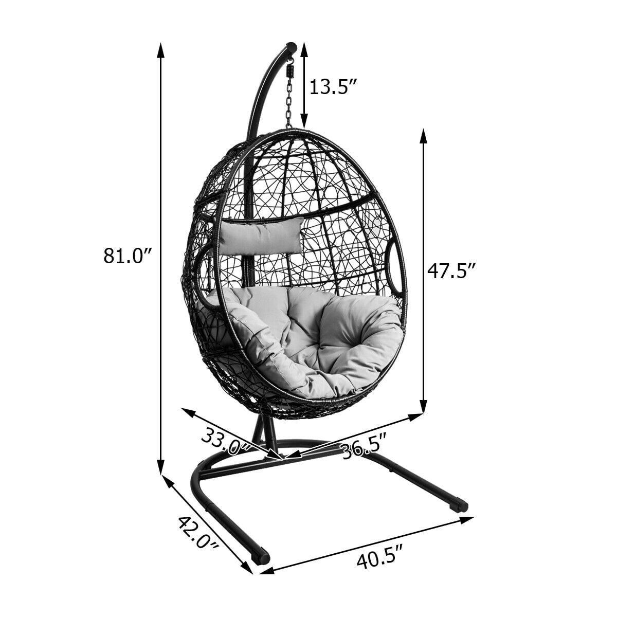 Hanging Cushioned Hammock Chair with Stand -Gray-Hammocks-DECOROLALA