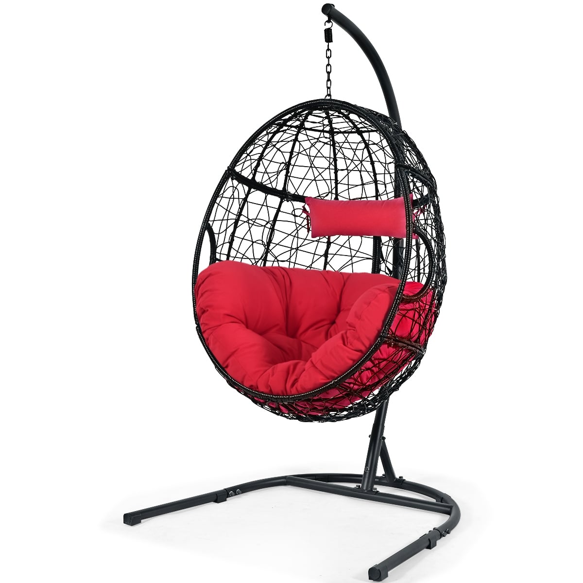Hanging Cushioned Hammock Chair with Stand-Red-Hammocks-DECOROLALA
