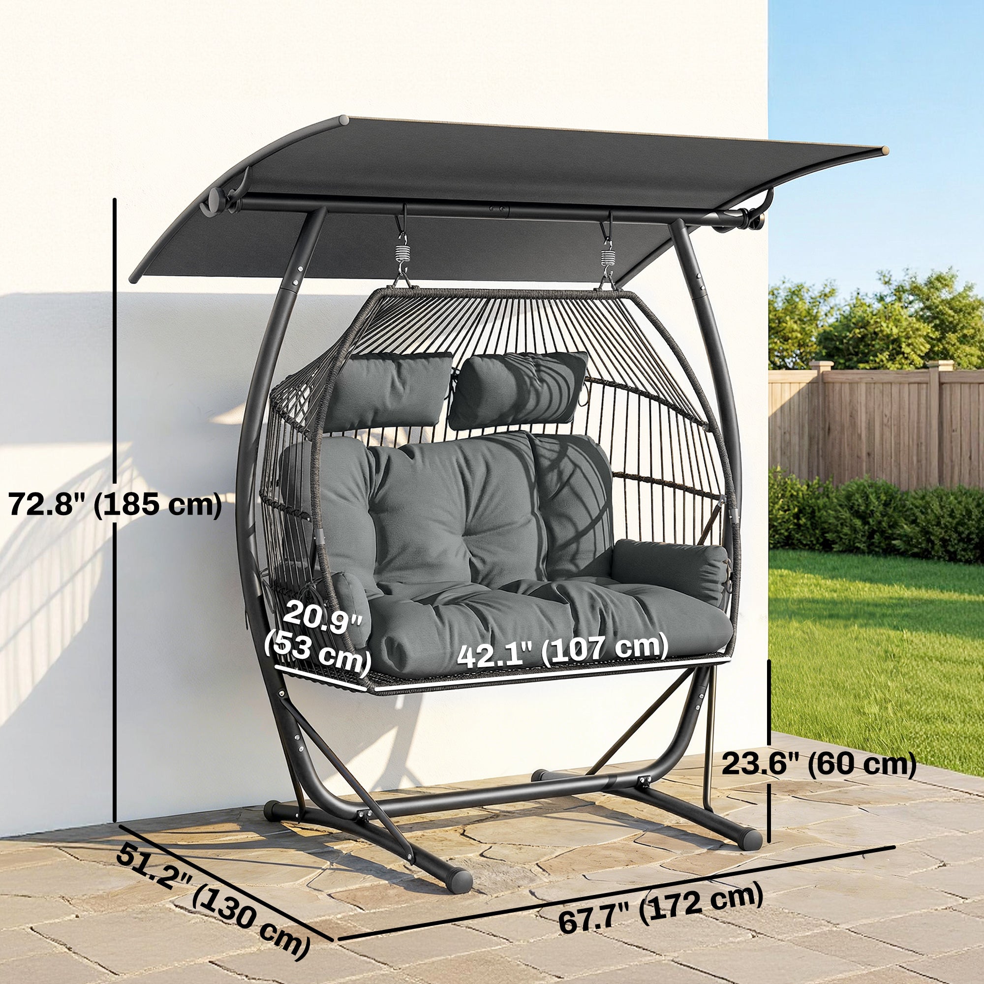 Hanging Double Egg Chair with Canopy - Dark Grey-DECOROLALA