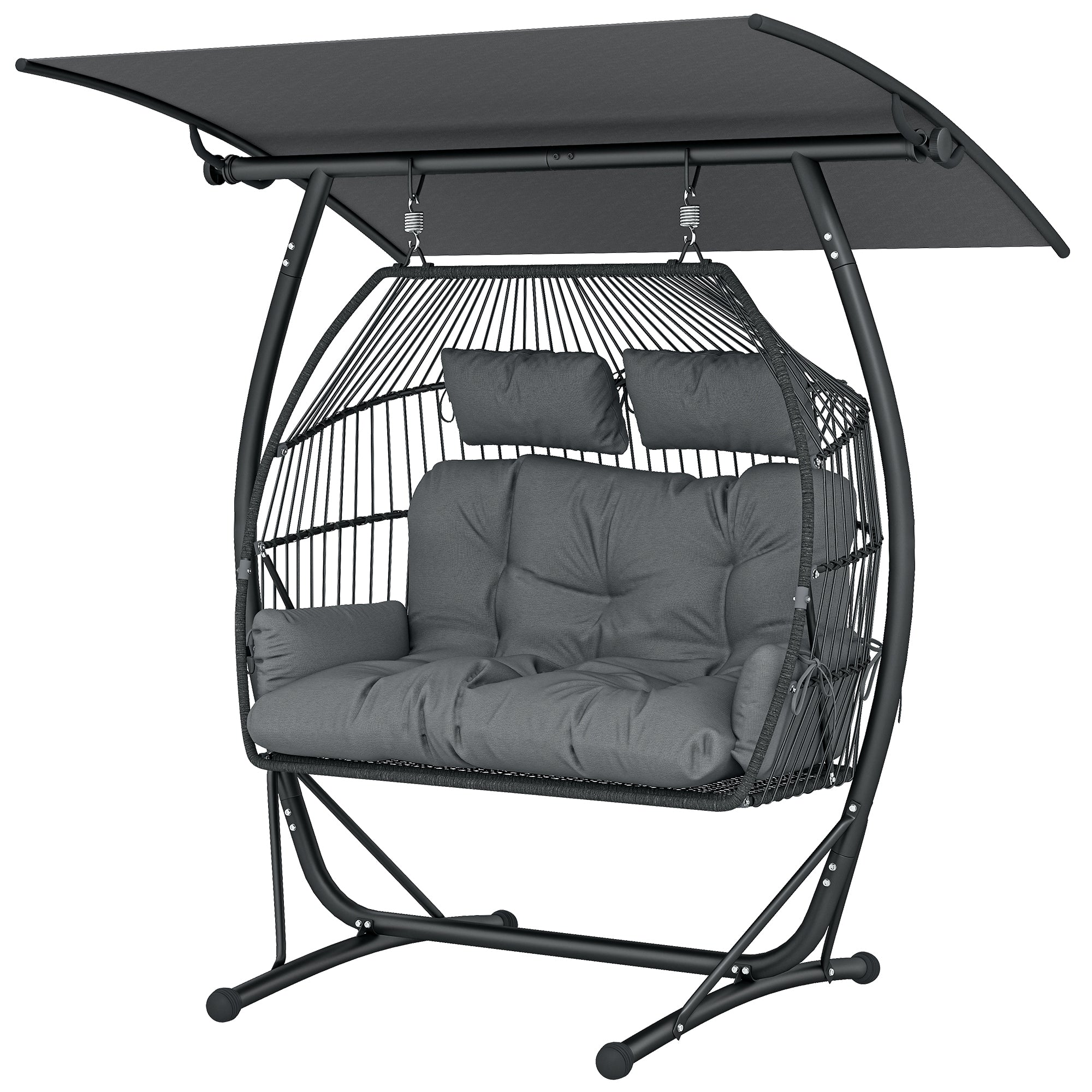 Hanging Double Egg Chair with Canopy - Dark Grey-DECOROLALA