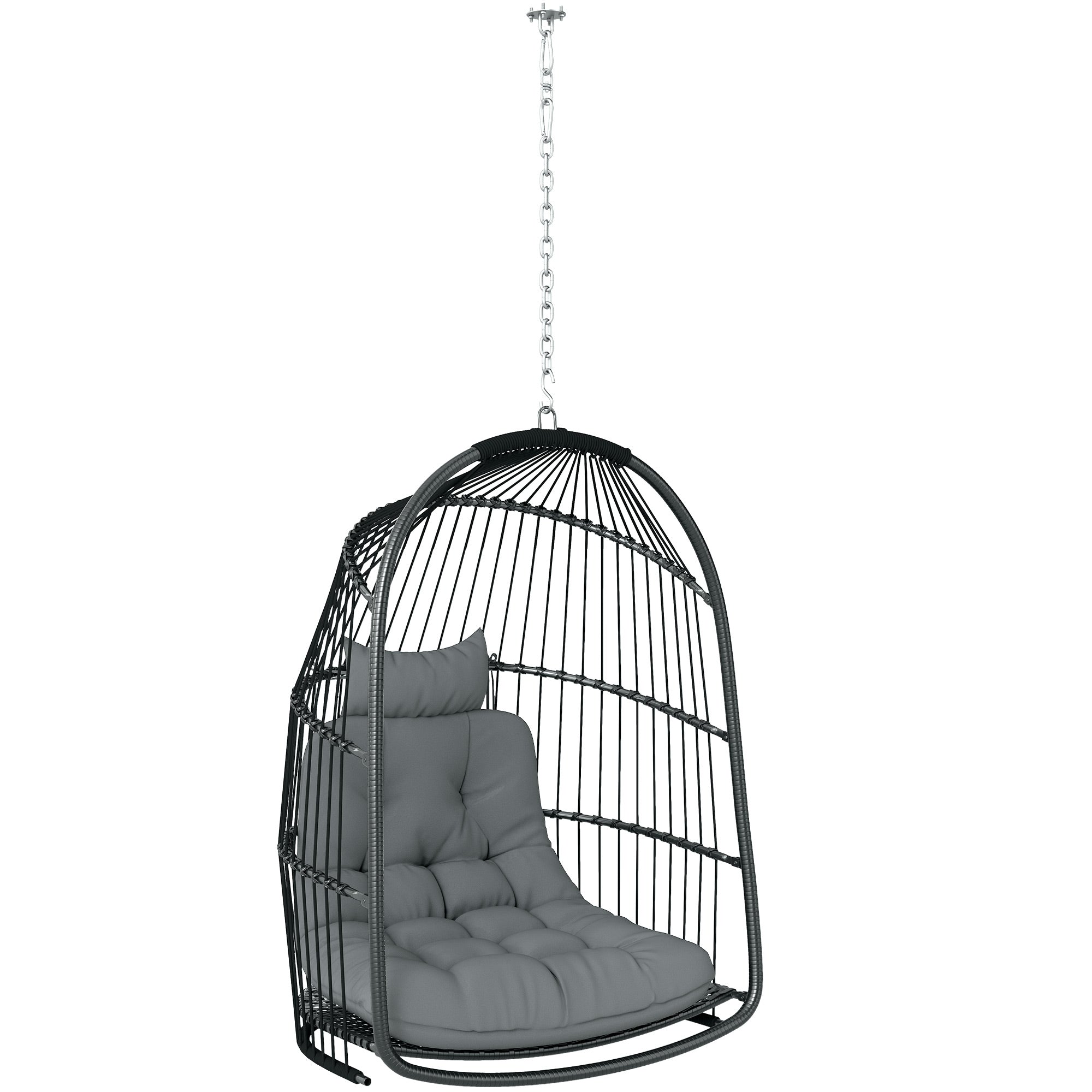 Hanging Egg Chair, Foldable Rattan Garden Swing - Dark Grey-DECOROLALA