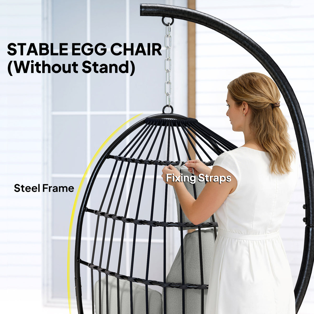 Hanging Egg Chair Foldable Swing Dark Grey Cushion-Hammock Swings-DECOROLALA