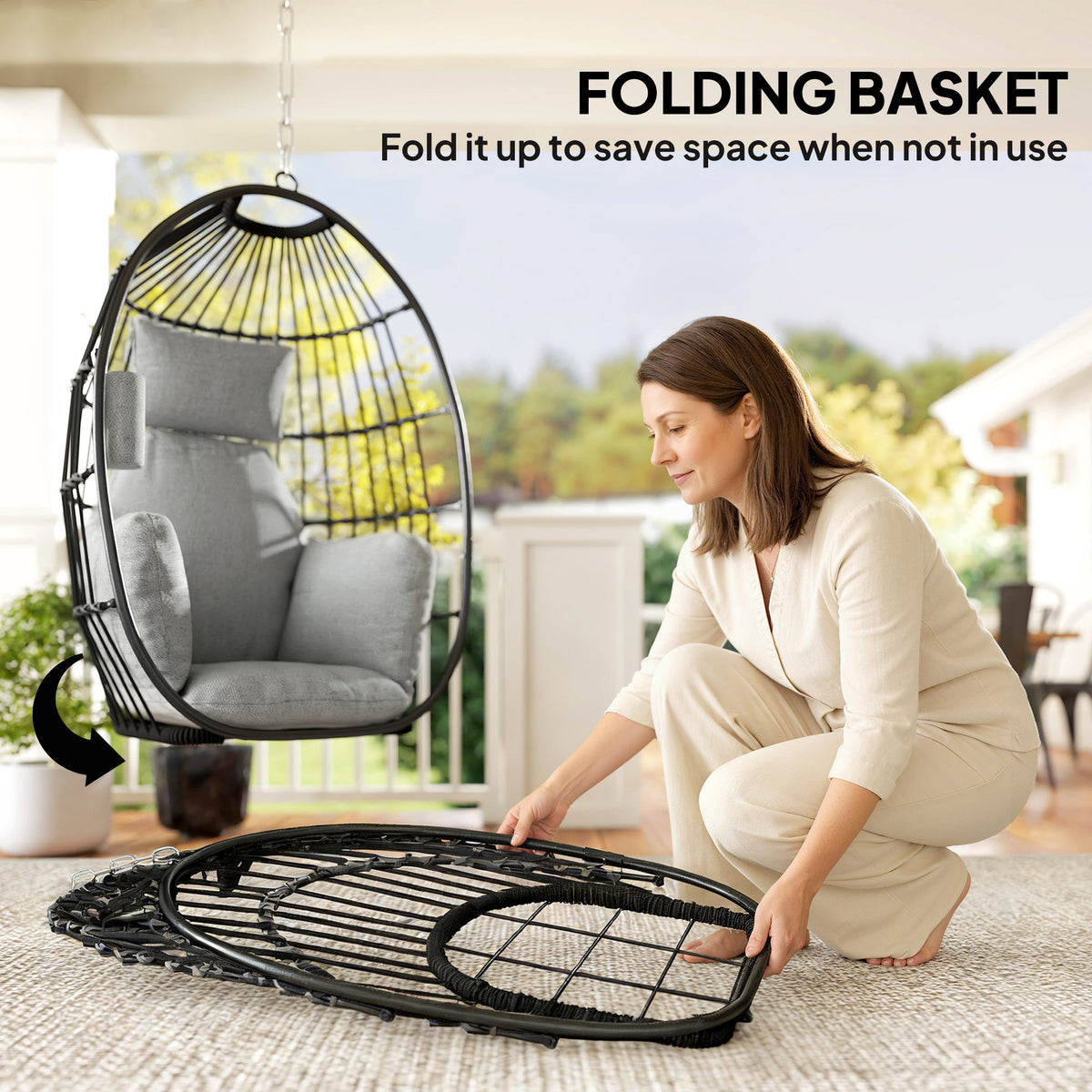 Hanging Egg Chair Foldable Swing Dark Grey Cushion-Hammock Swings-DECOROLALA