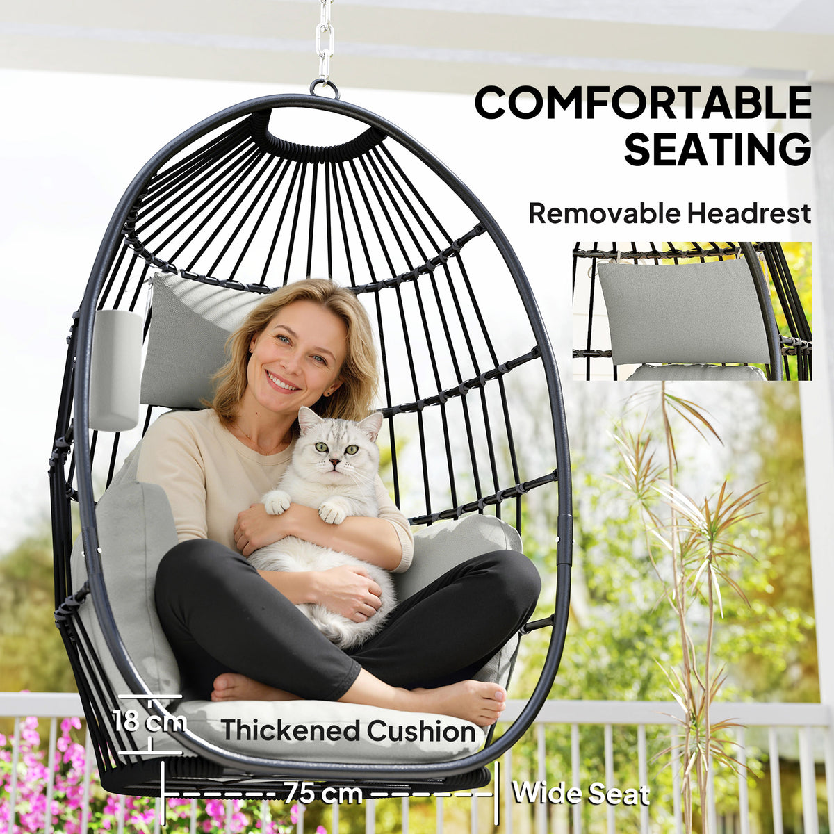 Hanging Egg Chair Foldable Swing Dark Grey Cushion-Hammock Swings-DECOROLALA