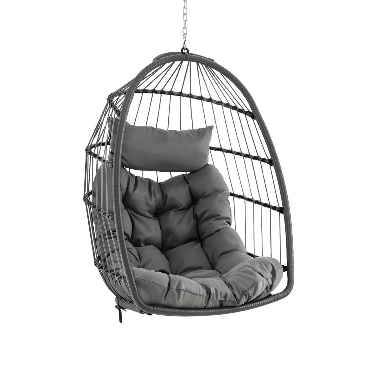 Hanging Egg Chair with Head Pillow and Large Seat Cushion-Gray-Hammocks-DECOROLALA
