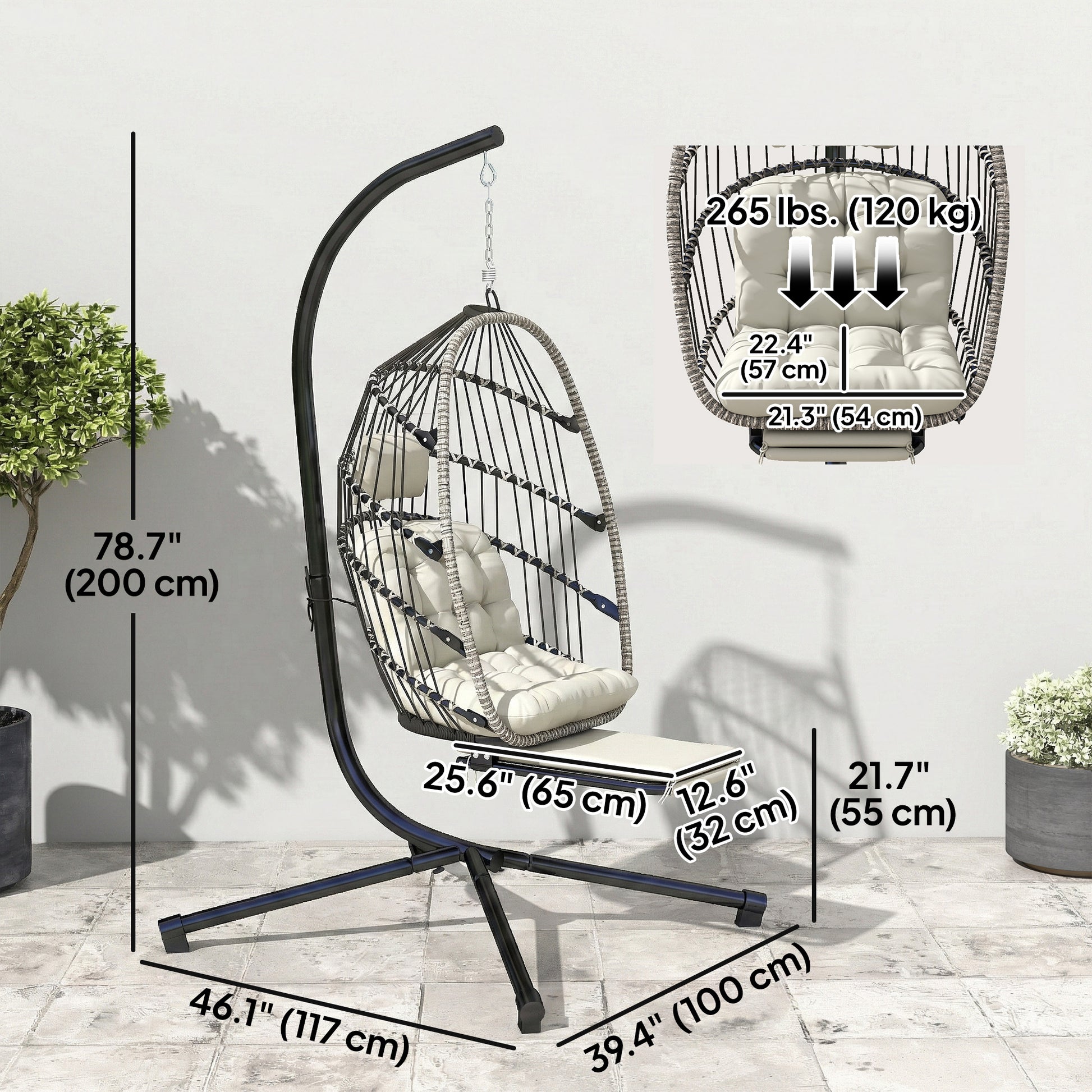 Hanging Egg Chair with Retractable Footrest - Light Grey-DECOROLALA